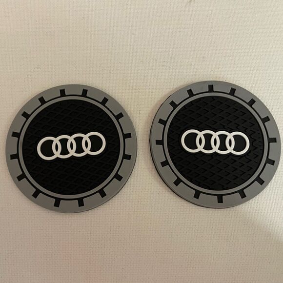 Audi logo cup Coasters in black and gray Set of 2 NWT - Picture 6 of 7